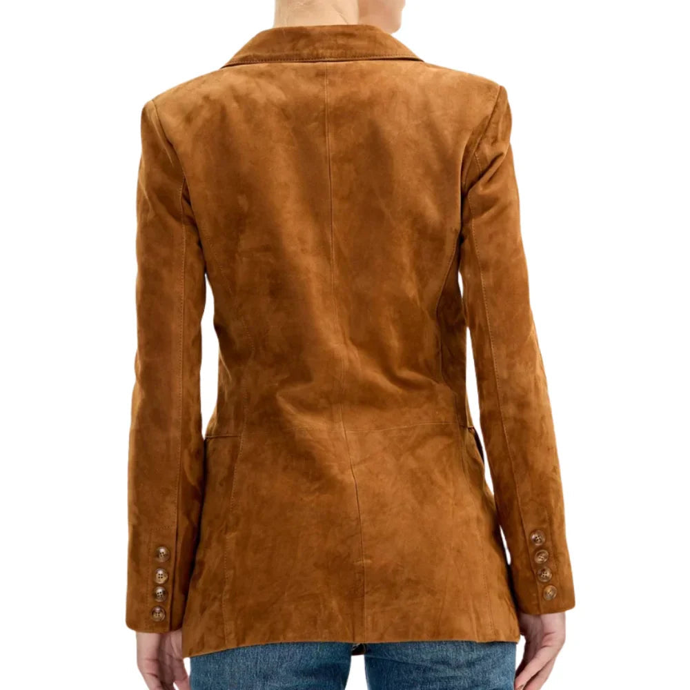 WomensLambskinLeatherSuedeDoubleBreastedJacket