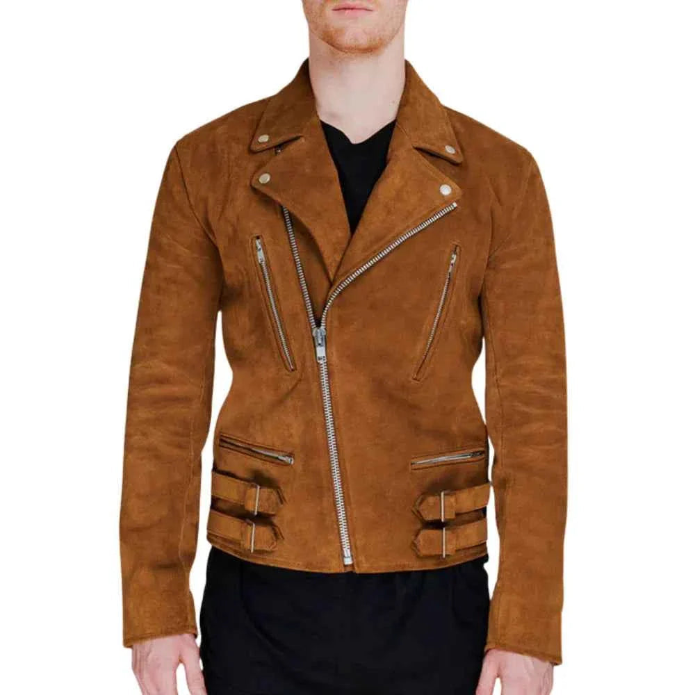 Men's Brown Moto Suede Leather Jacket